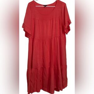 Torrid Size 1 14-16 Coral Tiered Dress Short Sleeve Mini Textured Rayon